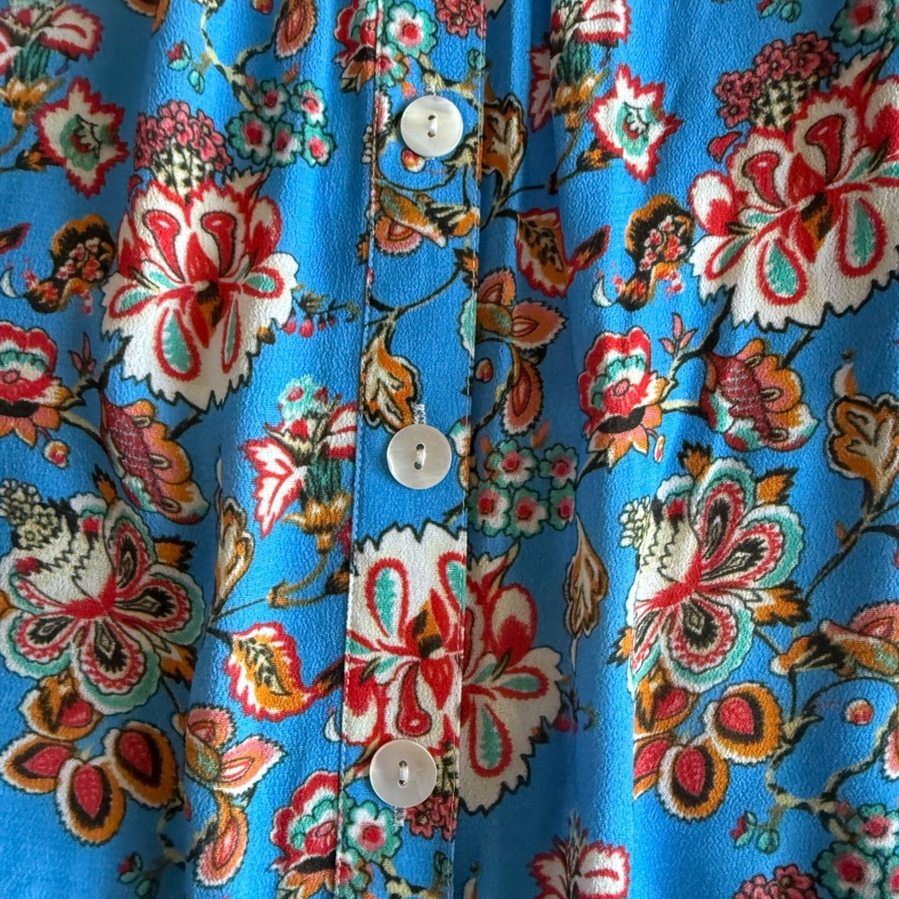 JOHN MARK Patchwork Floral Print Roll Tab Sleeves Tunic Shirt Size M Boho RARE - Picture 15 of 16